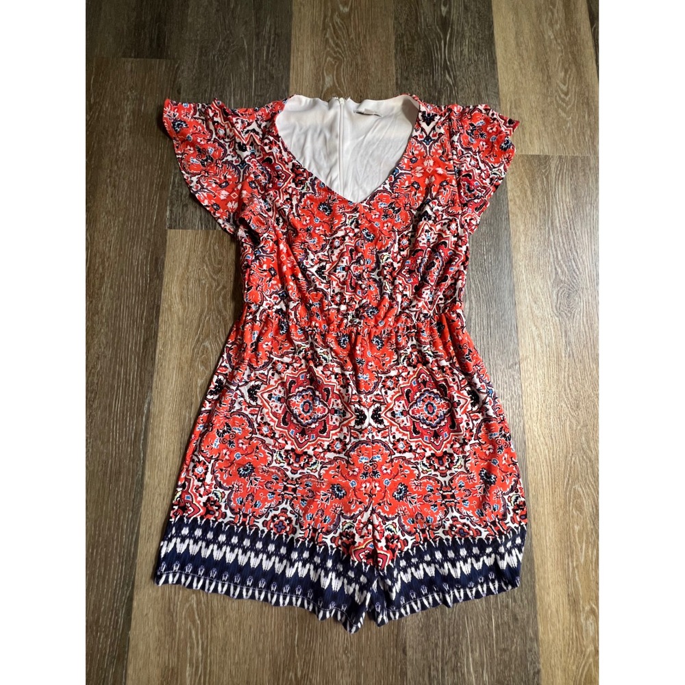 EST.‎ 1946 Romper Women Small Red Paisley Excellent Flutter Sleeve Boho Jumpsuit